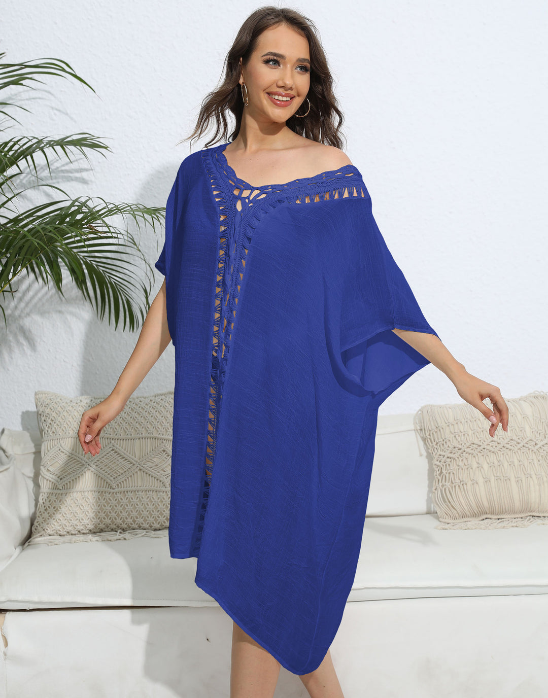 Dame luftig kaftan med kunstnerisk huldesign Stilla