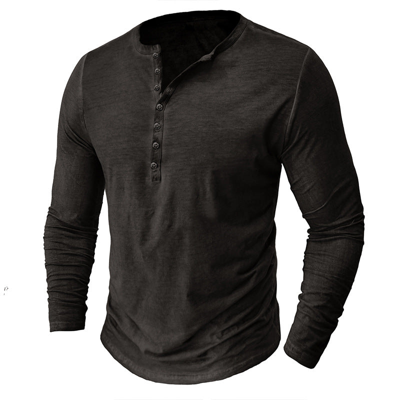 Herrer Langærmet Henley T-shirt med moderne krave og bæredygtigt stof Stilla