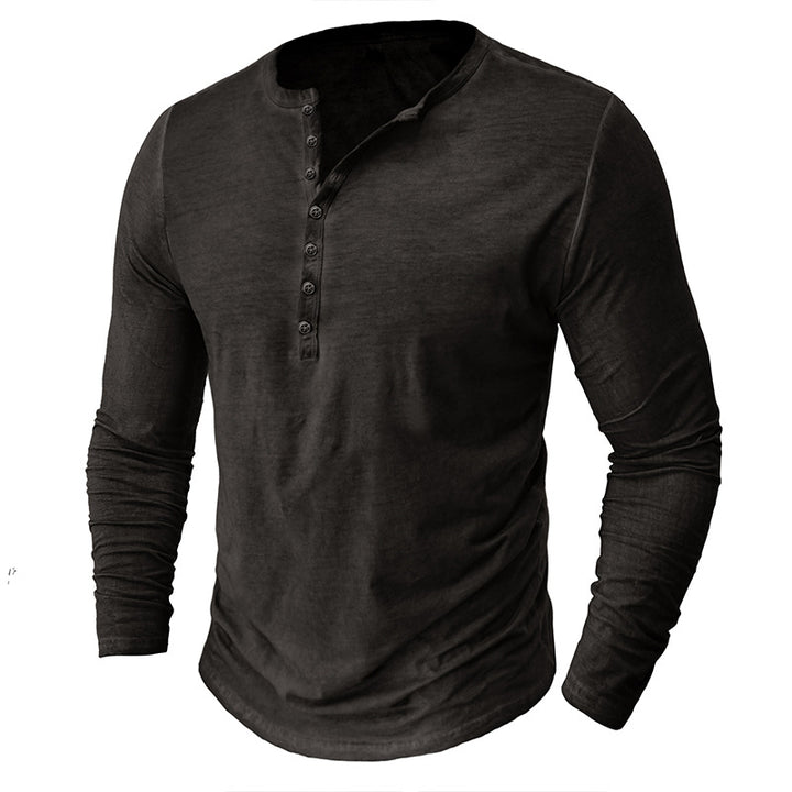 Herrer Langærmet Henley T-shirt med moderne krave og bæredygtigt stof Stilla