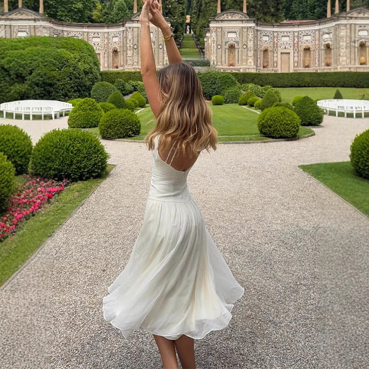 Dame Elegant Maxi-kjole med flot ståkrave og flydende skirt Stilla