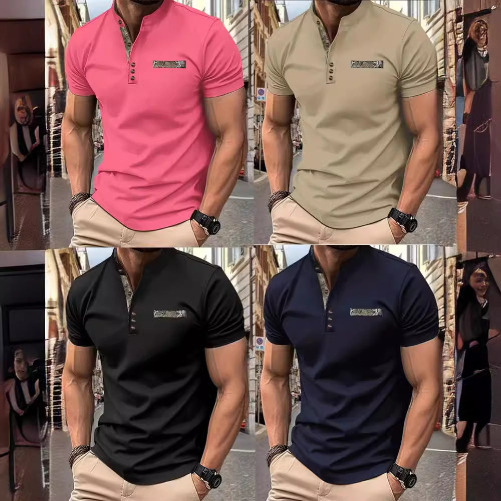 Herrer Poloshirt med moderigtigt ståkrave og elegante knapper Stilla