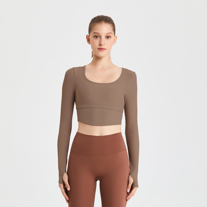 Dame Sporty Langærmet Crop Top med figursyet design Stilla