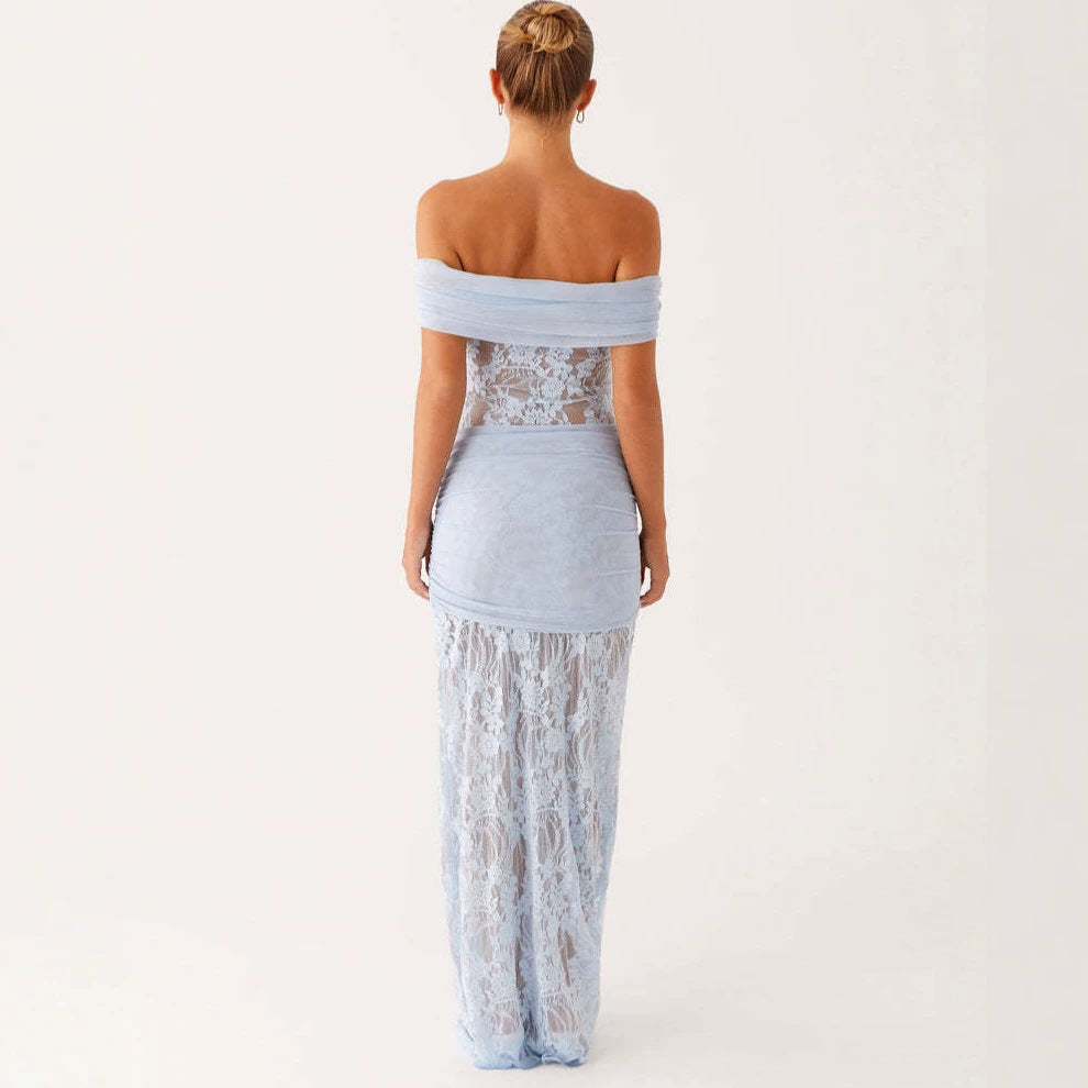 Dame Elegant draperet spidskjole med off-shoulder design Skovae