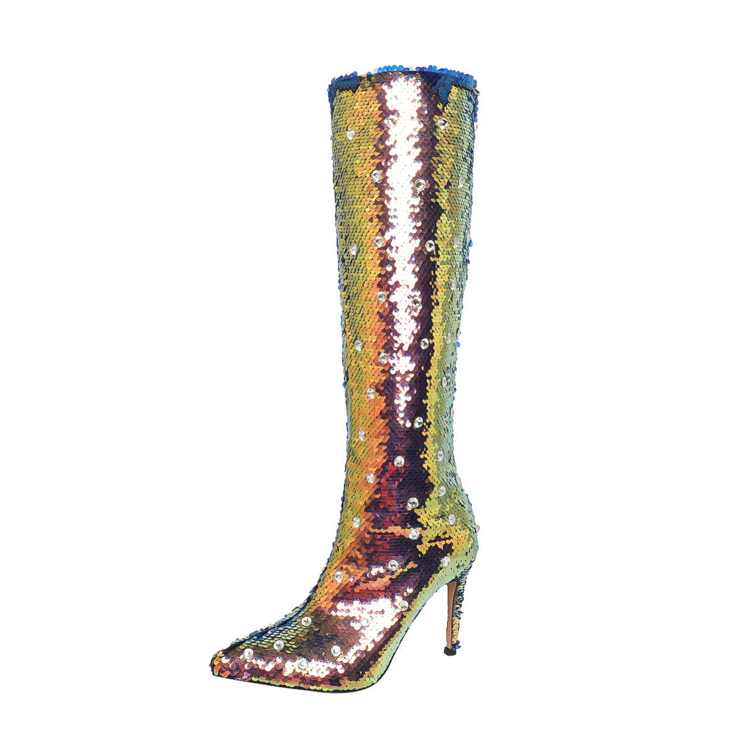 Femme iridiserende pailletter Over-the-Knee Stiletto støvler Stilla