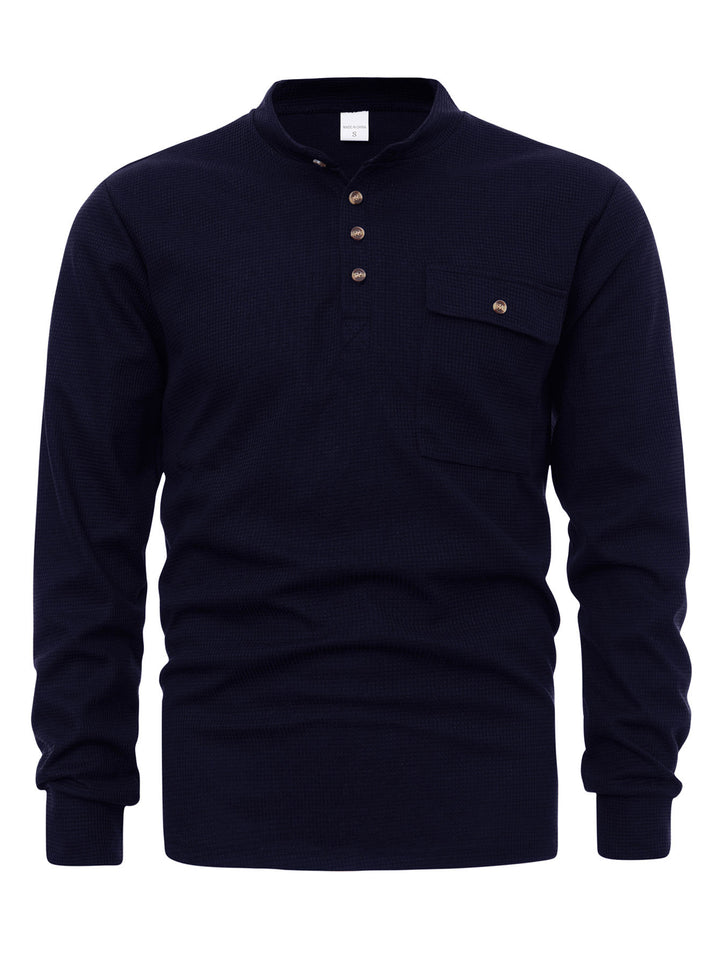 Herrer Langærmet Henley skjorte med struktureret design og praktisk brystlomme Stilla