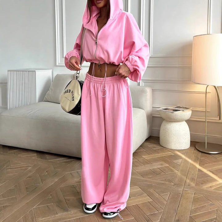 Kvinders sporty oversized sæt med hætte og elastisk talje Skovae