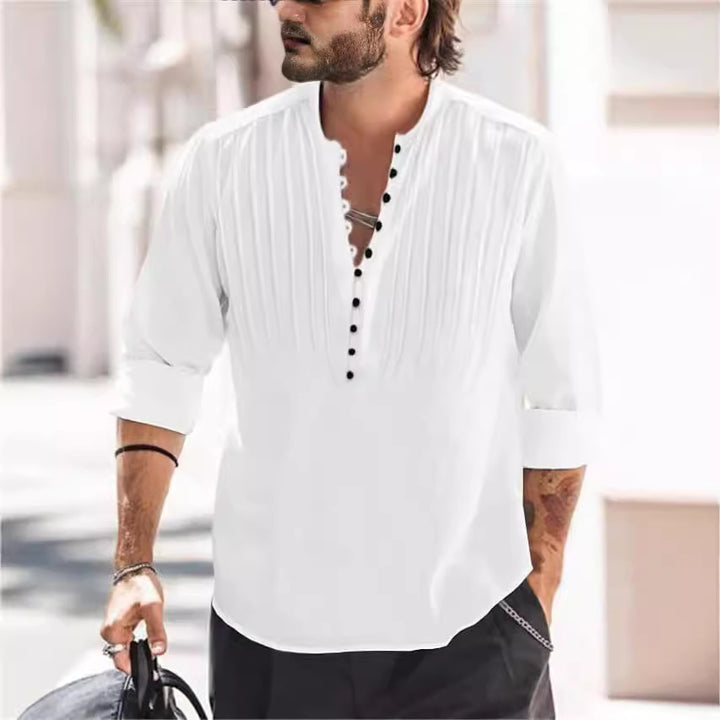 Herrer Elegant Button-Down Plisseret Skjorte Stilla