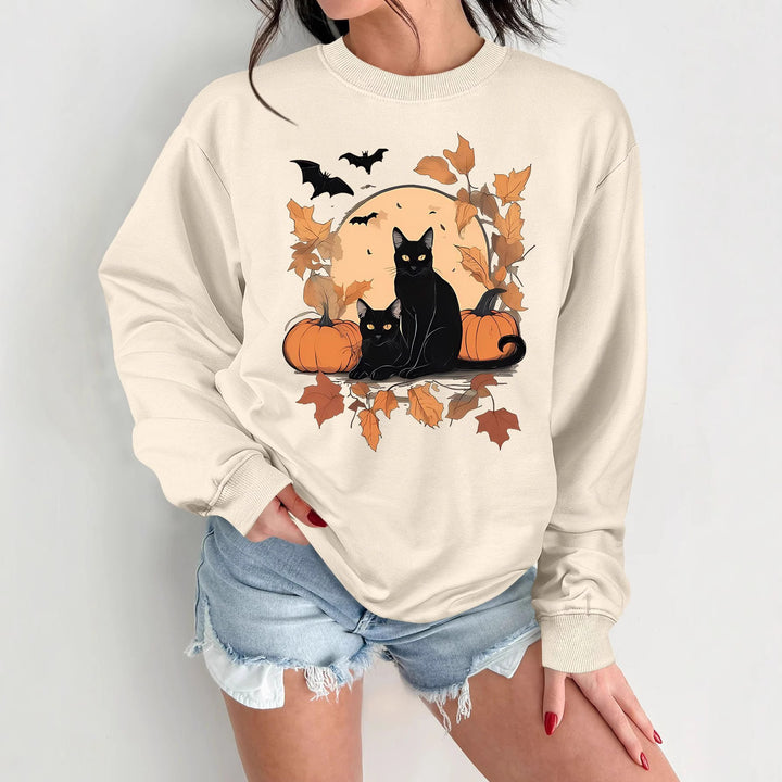 Dame sweatshirt med efterårs kat og græskar design Stilla