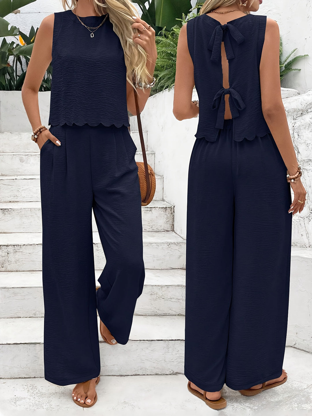 Dame afslappet jumpsuit med elegant laceindsats og bred ben Stilla