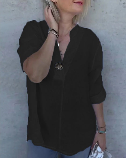 Dame linnedbluse med knapdetalje Stilla