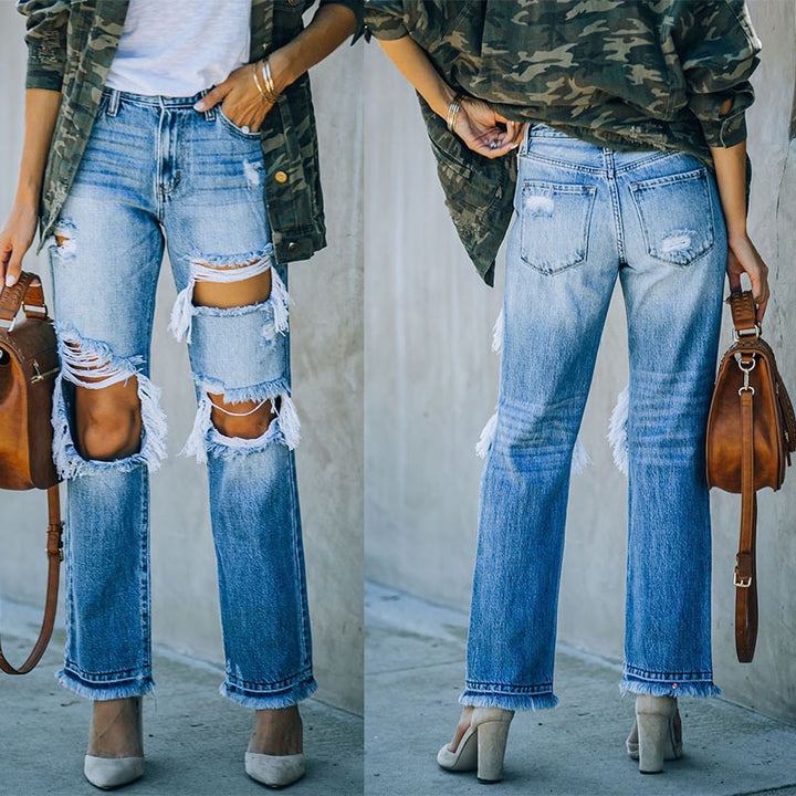 Damejeans med trendy destroyed-detaljer Stilla