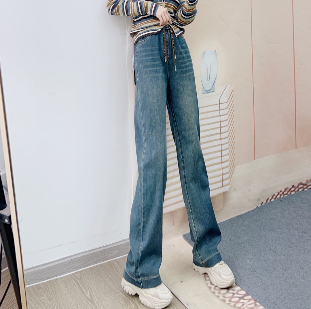 Dame brede jeans med høj talje og elastisk snor Stilla