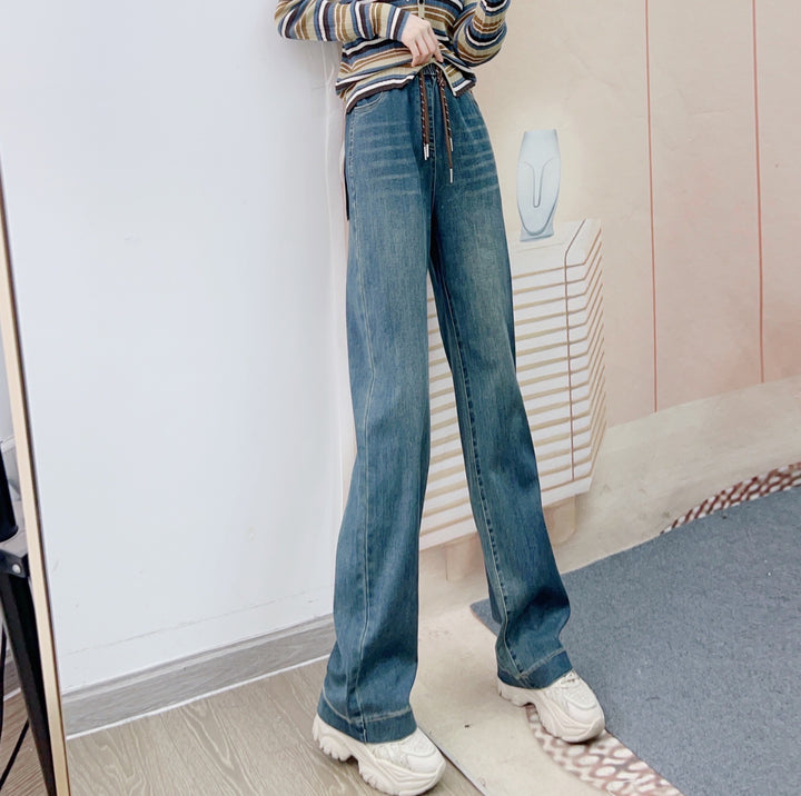 Dame brede jeans med høj talje og elastisk snor Stilla