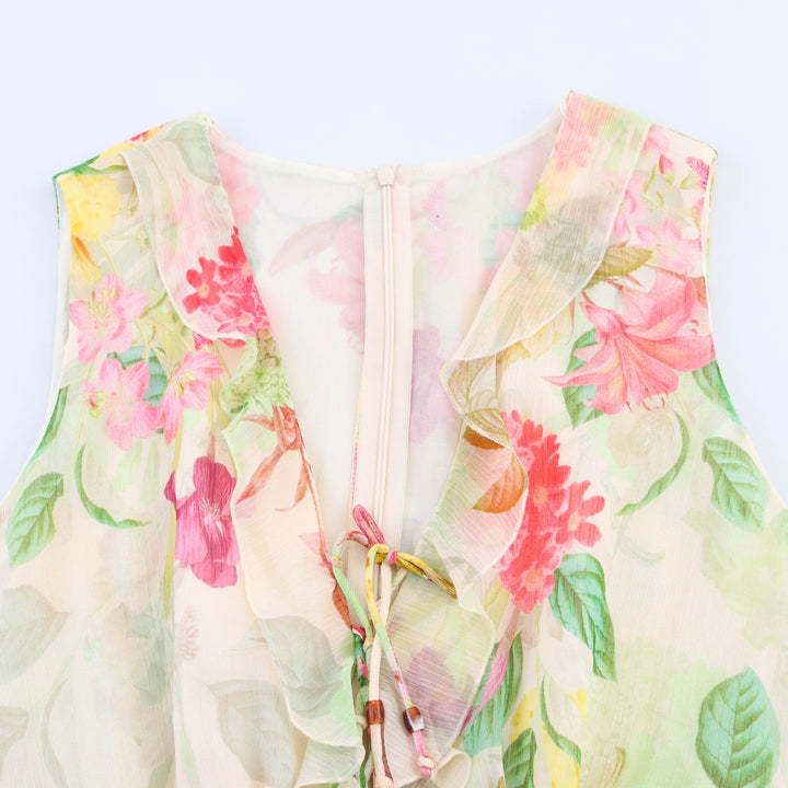 Dame Floral Print Wrap Maxikjole med flæsekant Stilla