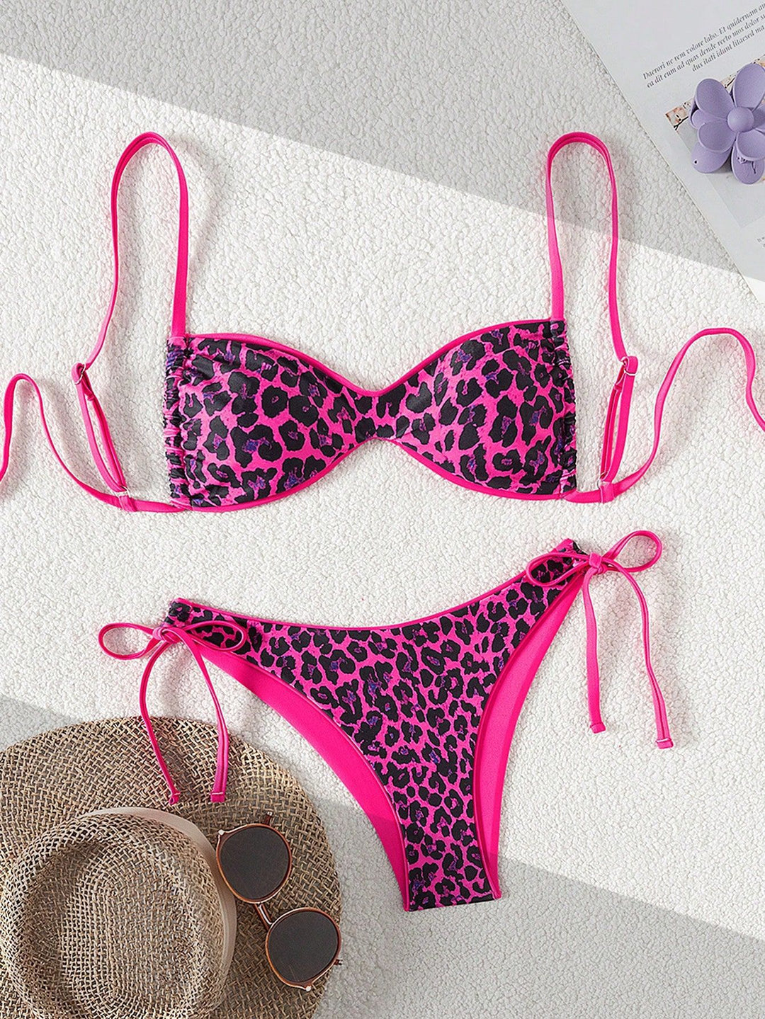 Dame Push-Up Bikini med elegant dyreprint og justerbare stropper Skovae