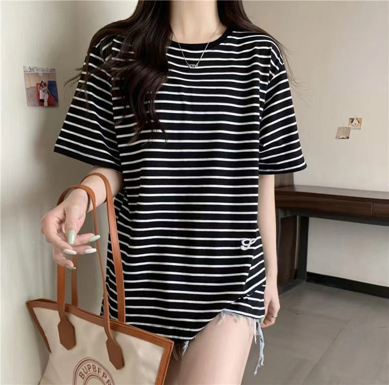 Femme Afslappet Pasform Stribet T-Shirt Stilla