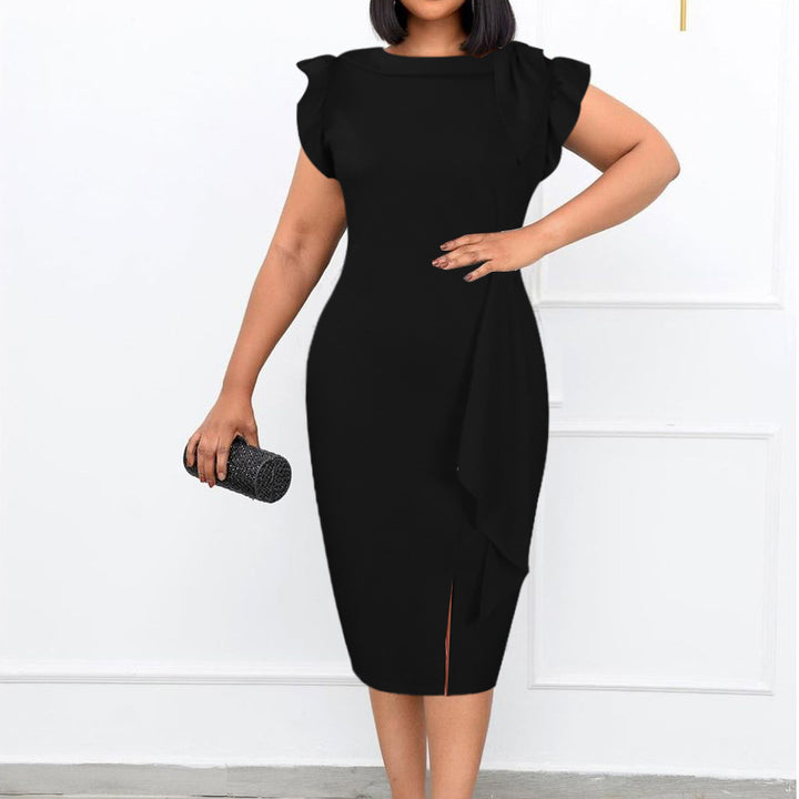 Dame pencil dress med dekorative flæser og elegant split Stilla