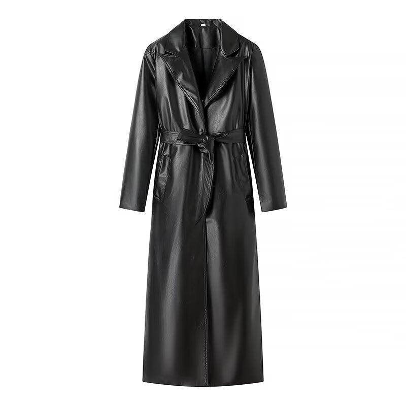 Dame Kunstlæder-Trenchcoat med moderne snit og elegante detaljer Stilla