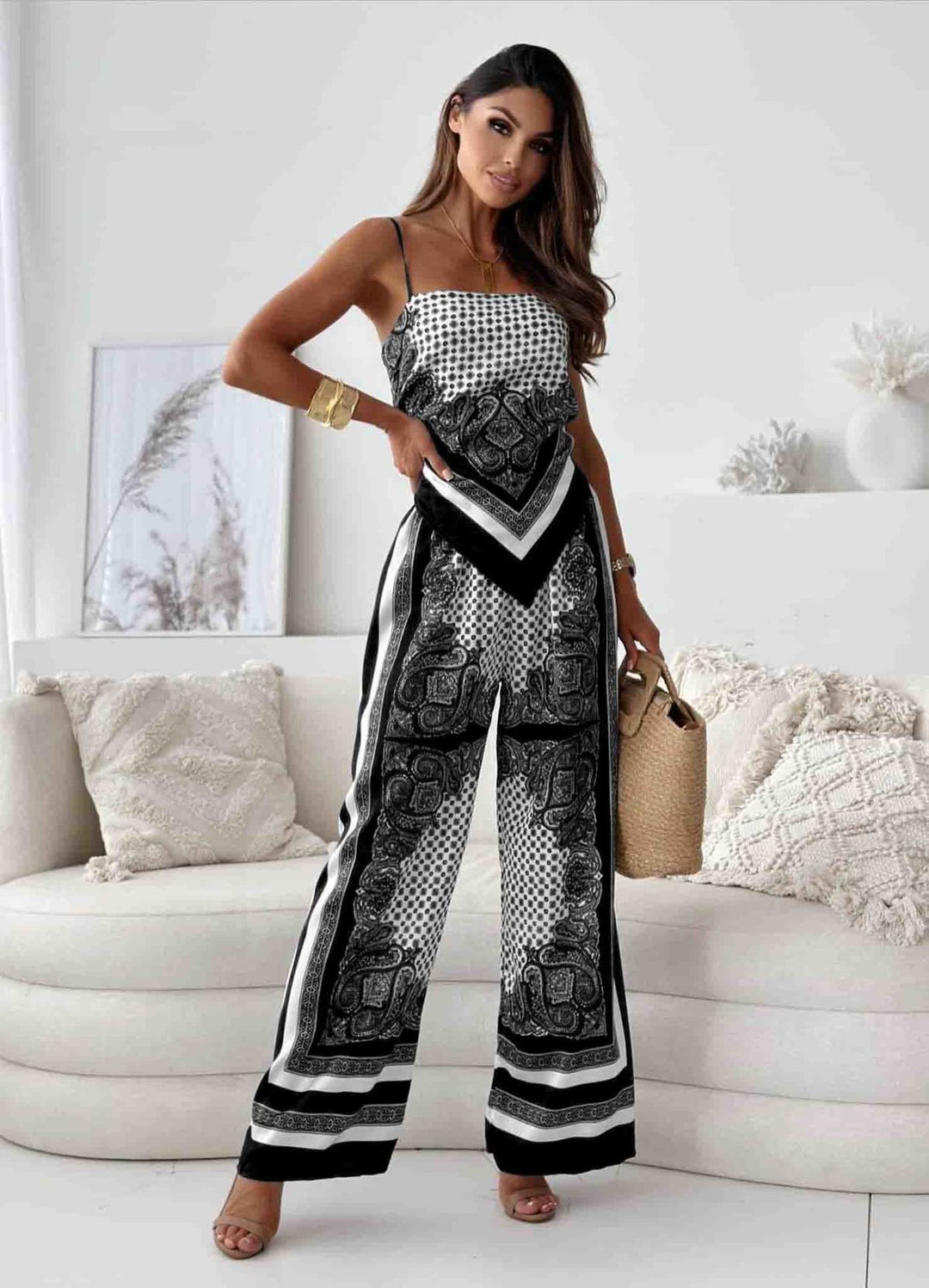 Dame Jumpsuit med elegant print og bred pasform Stilla