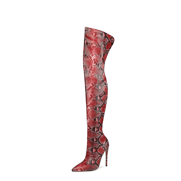Femme Over-knæet Slangeskind Stiletto Støvler Stilla