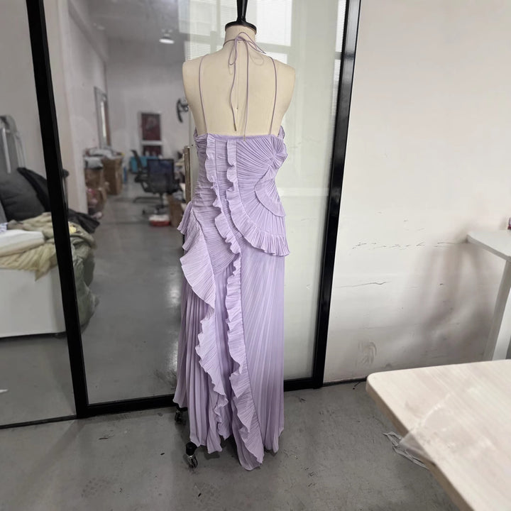 Dame Elegant plisseret maxikjole med asymmetrisk design Skovae