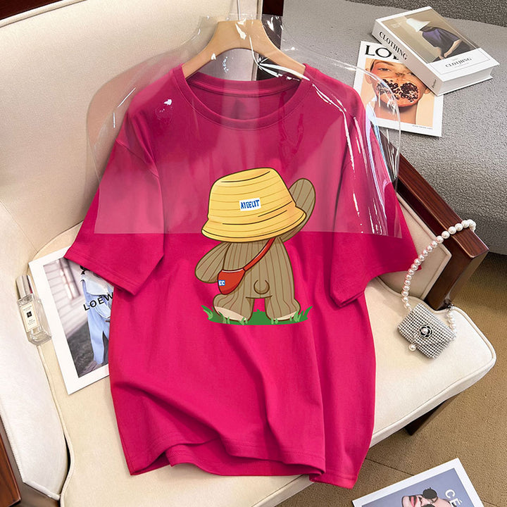 Dame T-shirt med sød dyremotiv og afslappet snit Stilla