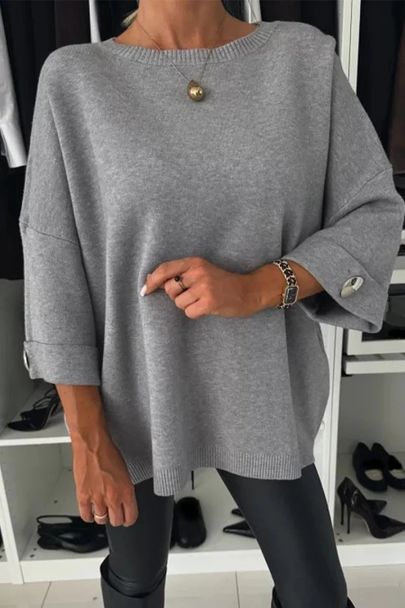 Dame overdimensioneret strikpullover med dekorative knapdetaljer Stilla