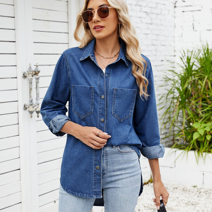 Dame Oversized Denim-Skjortejakke med brystlommer og afslappet snit Stilla