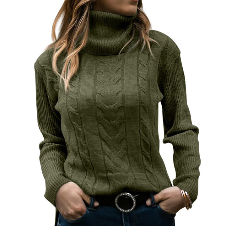 Dame strikpullover med elegant rullekrave og snoningsmønster Stilla