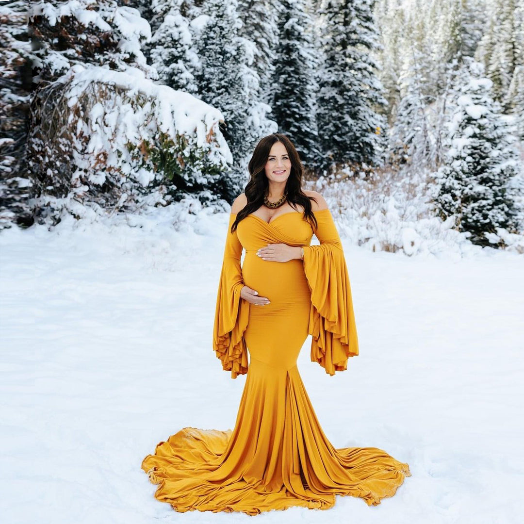 Kvinder Elegant Off-Shoulder Graviditet Maxikjole Stilla
