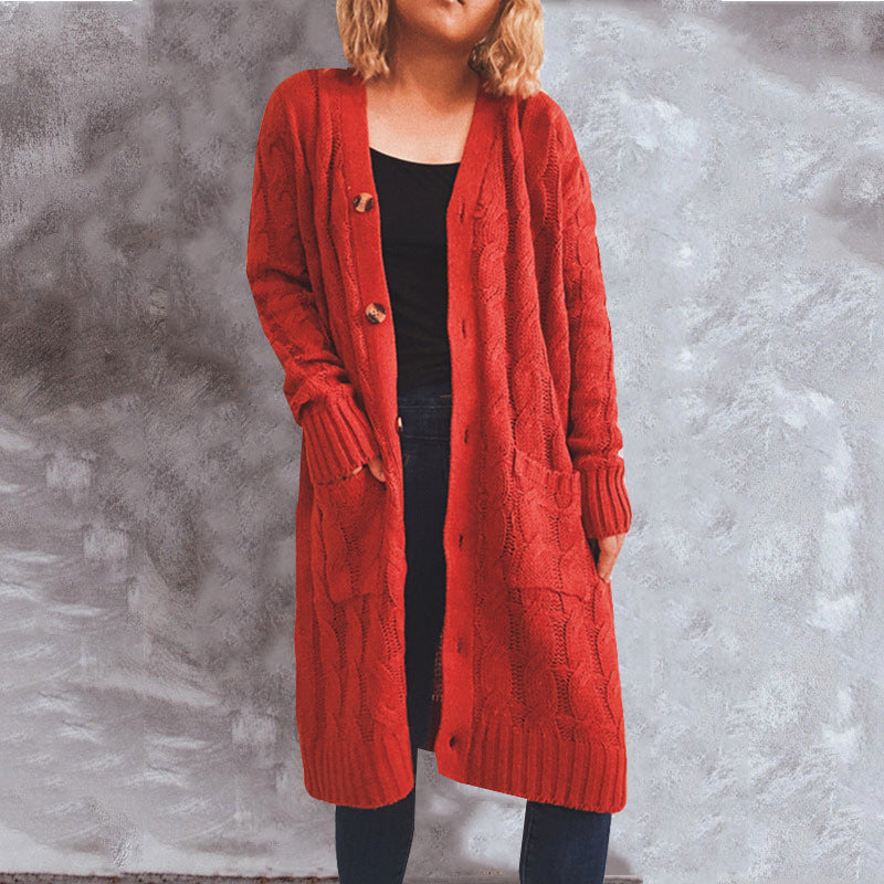 Kvindernes chunky strik cardigan med lommer og knapdetaljer Stilla