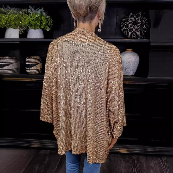 Dame Glamourøs overgangsjakke med glitrende accenter og brede ærmer Stilla