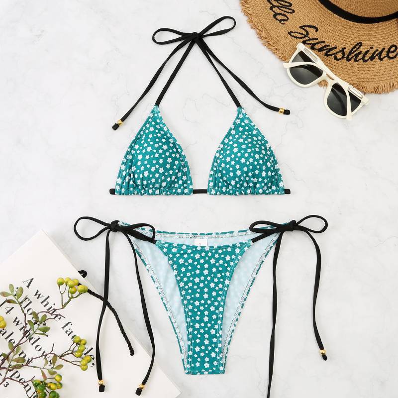 Dame Floral Print Triangle Bikini Sæt Stilla