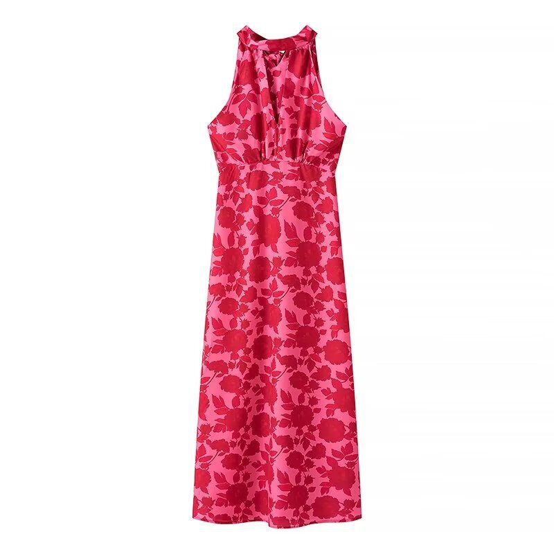 Dame maxikjole med floral trykdesign og elegant split Stilla