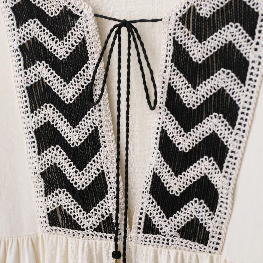 Femme Bohemian Gestufte Midi Kjole med Broderi Stilla