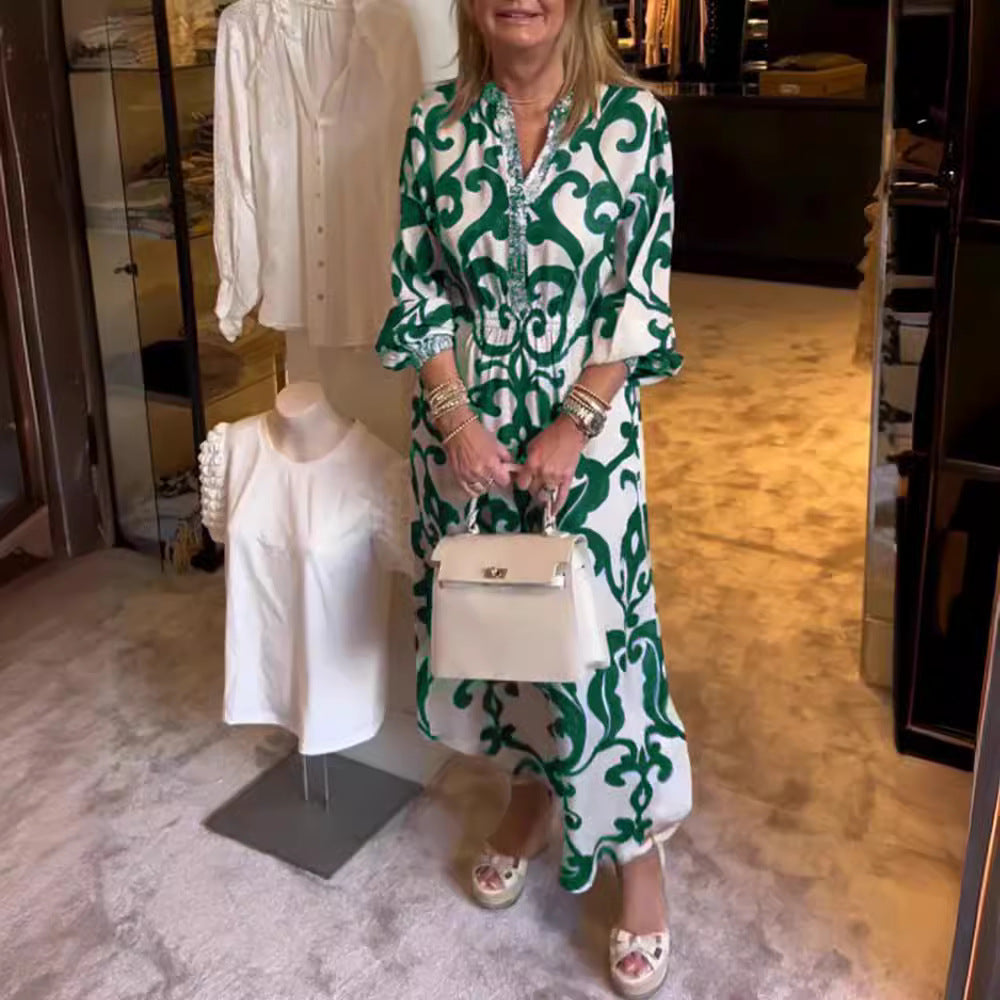 Dame maxikjole med elegant bølgemønster og luftige ærmer Stilla