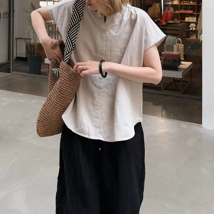 Femme Relaxed Fit Korte Ærmer Button-Up Linned Top Stilla