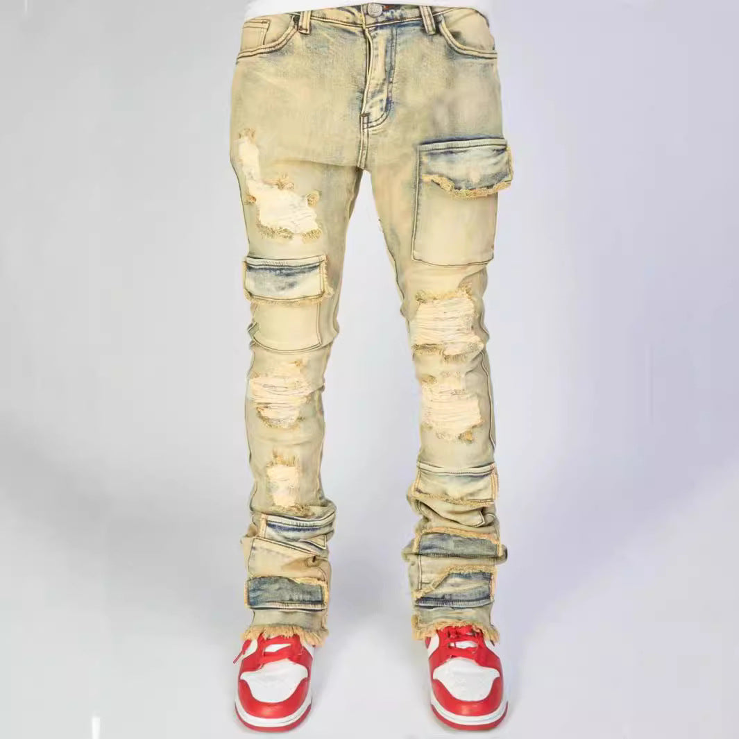 Dame cargo-jeans med dekorative lommer og moderne slidser Stilla