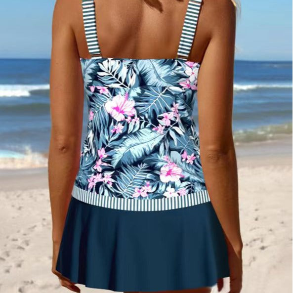 Dame Tankini med floralt design og asymmetrisk nederdel Stilla