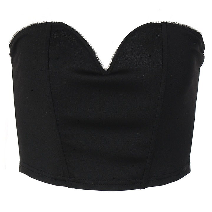 Dame Crop-Top med hjerteformetudskæring og smarte dekorationsdetaljer Stilla