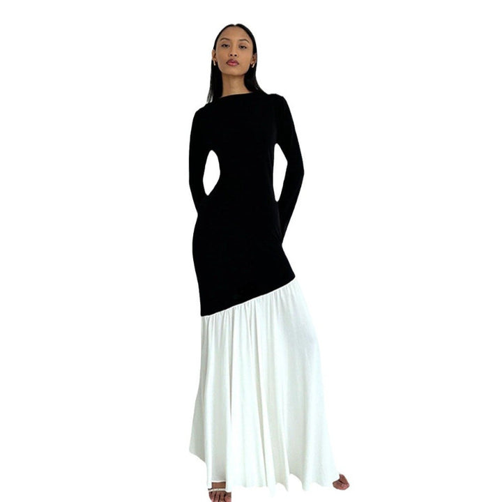 Dame Elegant Langærmet Maxi Kjole med asymmetrisk Stofdesign Stilla