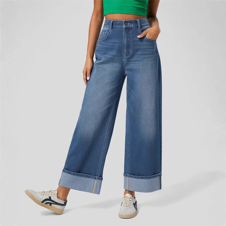 Damer Løst skårne jeans med høj talje og omfoldet kant Stilla