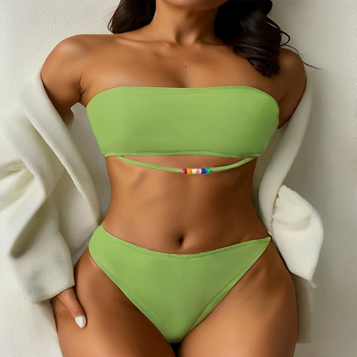 Dame bandeau-bikini med justerbar snor