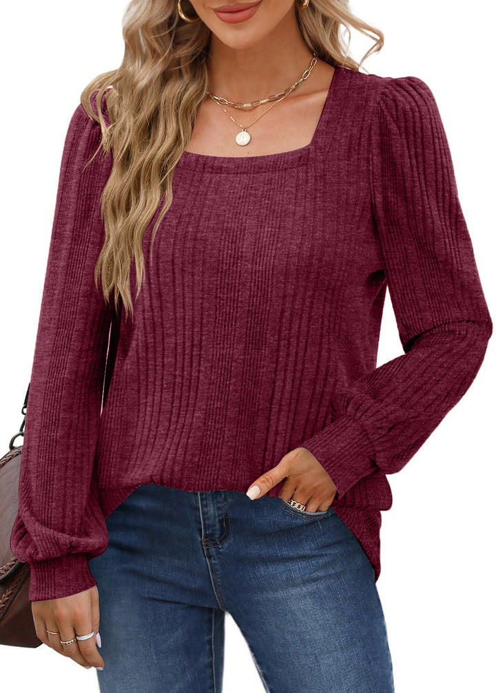Dame Elegant Ribstrik pullover med puffærmer Stilla