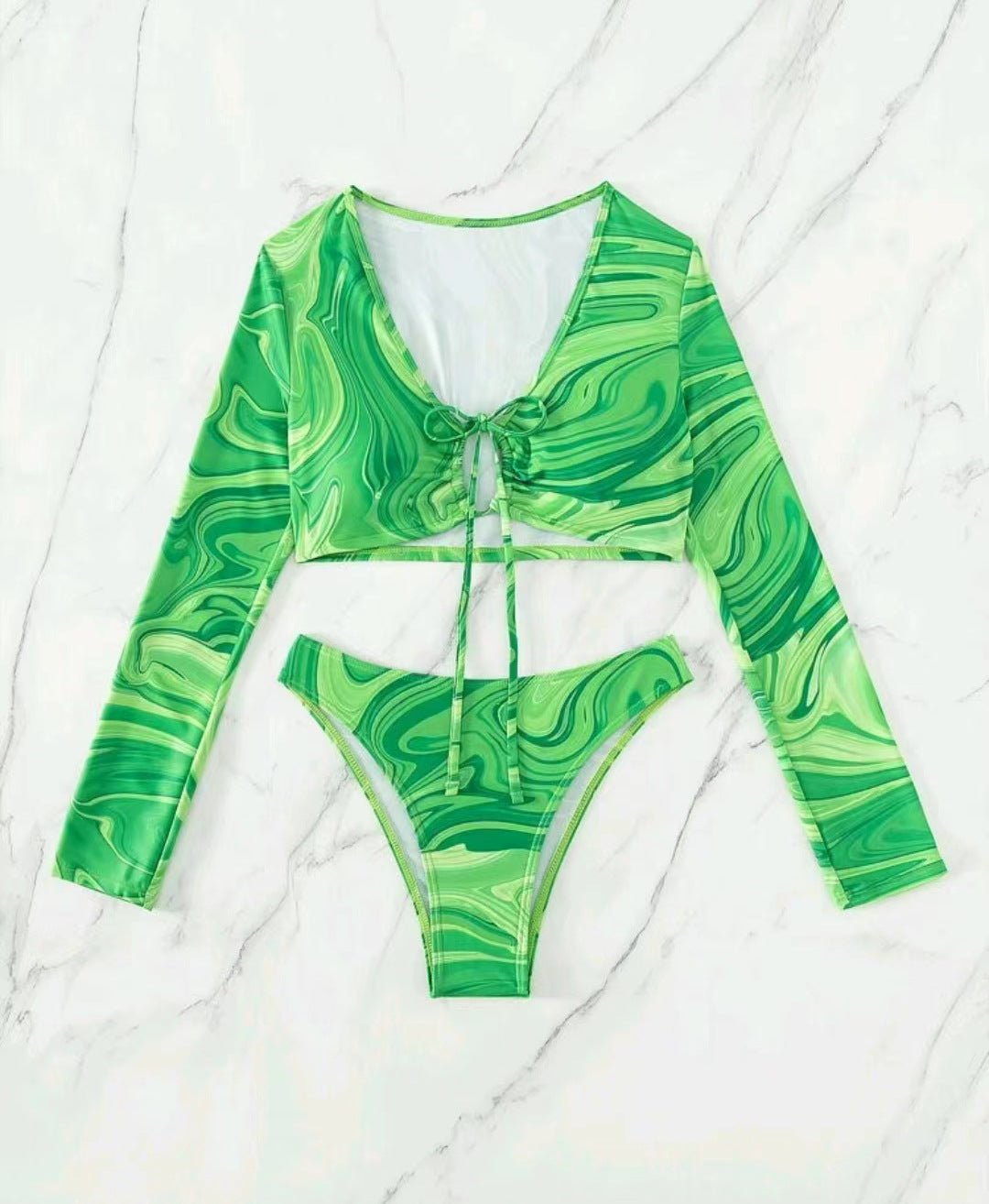 Dame Cropped Bikini-top med lange ærmer og trendy bindebånd Stilla