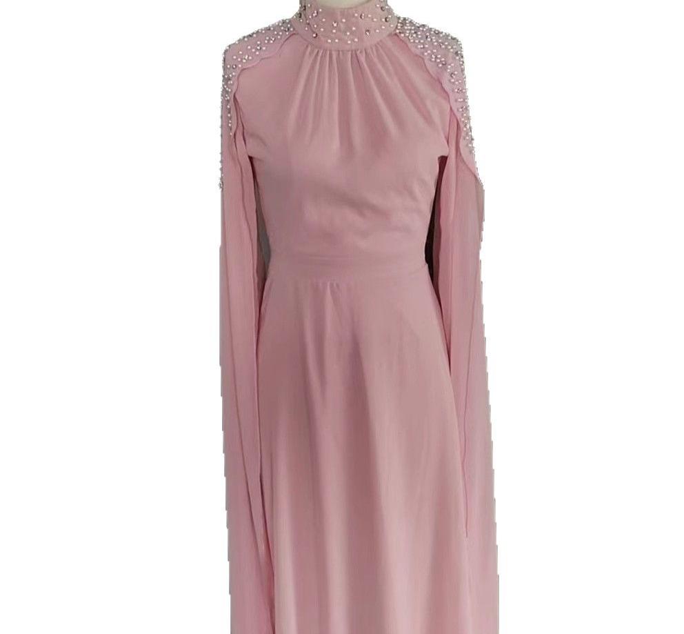Dame Maxikjole med elegante, lange ærmer og detaljeret perleudsmykning Stilla