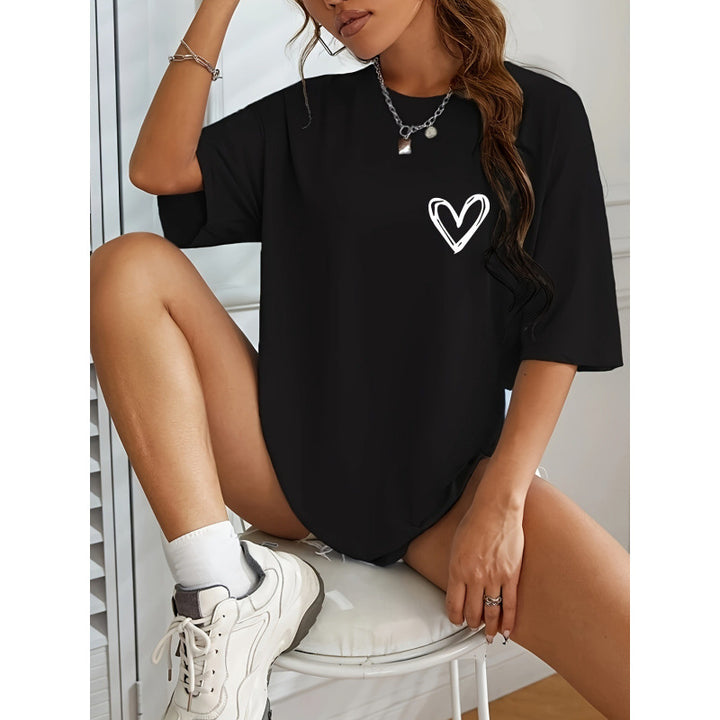 Dame T-shirt med afslappet hjerte-motiv og oversized skjæring Stilla