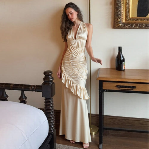 Dame Elegant Maxikjole med asymmetrisk snit og sofistikerede draperinger Skovae