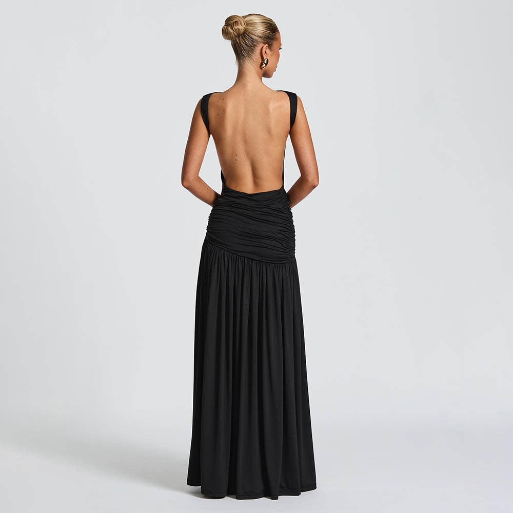 Dame Elegant Maxikjole med figursyet overdel og unik drapering Skovae