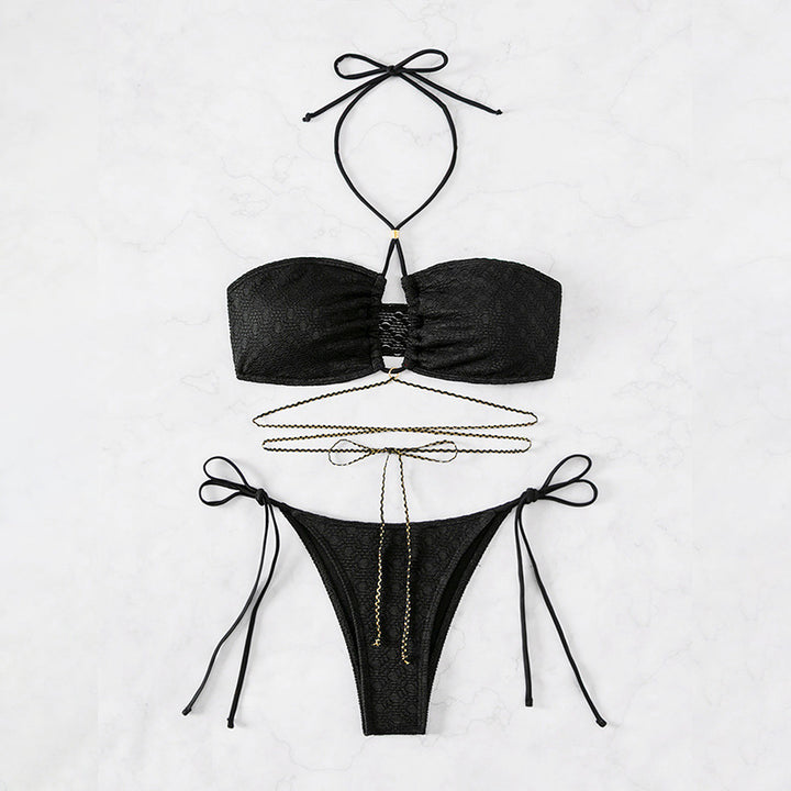 Dame Bandeau-bikini med justerbare stropper og glinsende accenter Stilla
